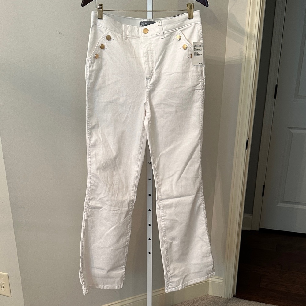 Wit & Wisdom White Pants with Gold Button Accents